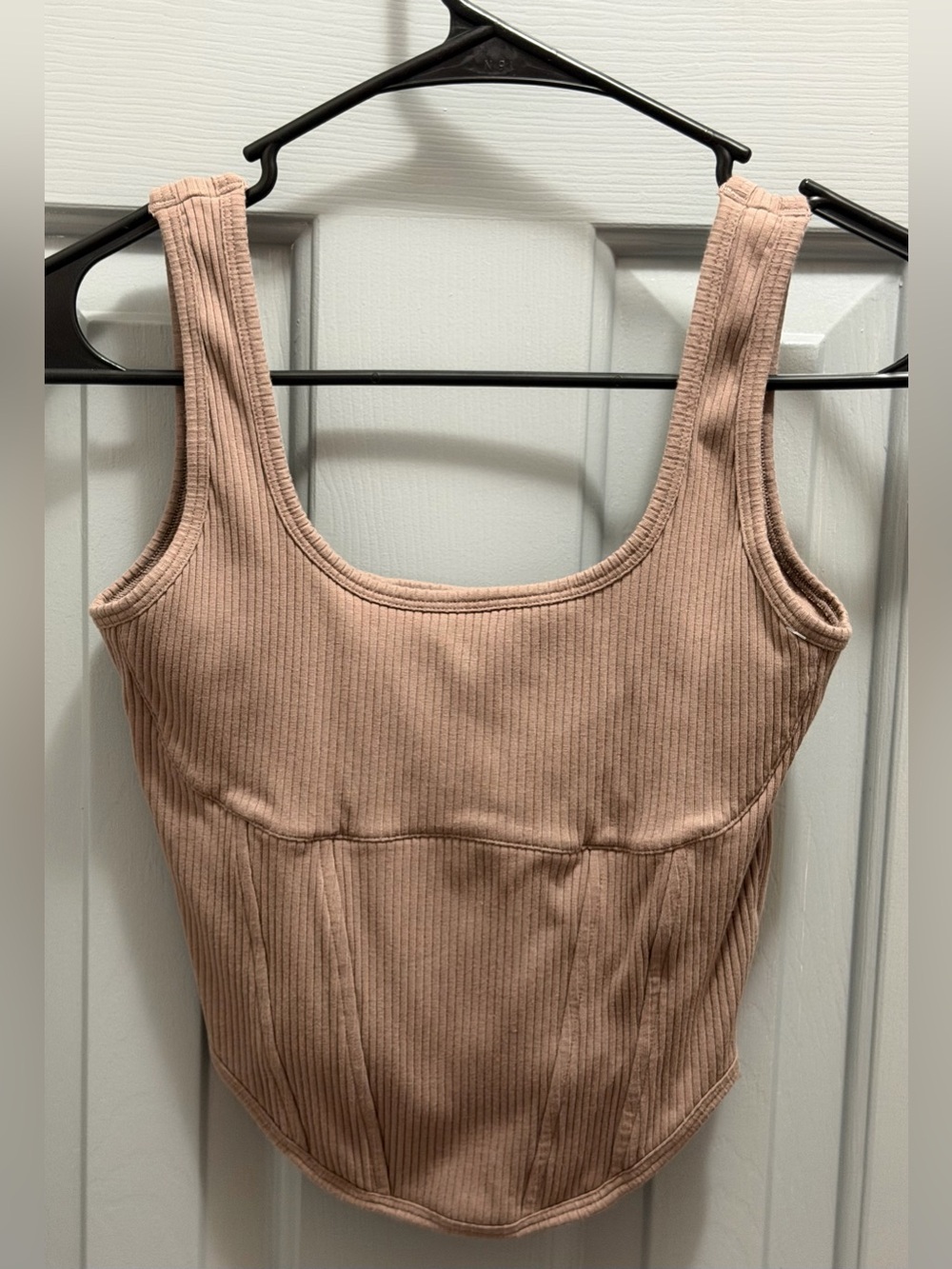 PINK Victoria's Secret Ribbed Corset Tank Top Bralette Taupe Size Medium